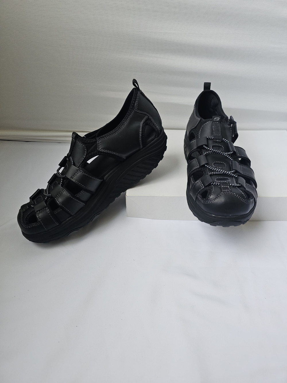 Skechers Shape-ups Trim Step Fisherman Sandals - Black Leather - Size 10 - Picture 7 of 16